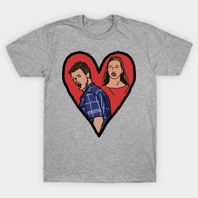 Distracted Boyfriend Meme Couple in Heart Valentines Day T-Shirt by ellenhenryart